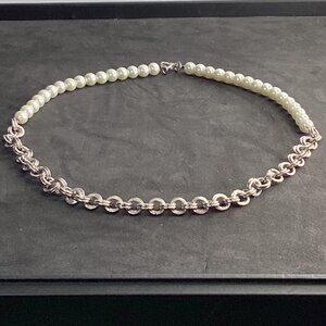 ✨Handmade Half Pearl, Half Chain Necklace – Modern Fusion Elegance